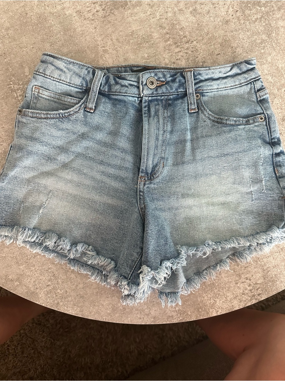BCBGeneration Light Blue Frayed Hem Denim Shorts